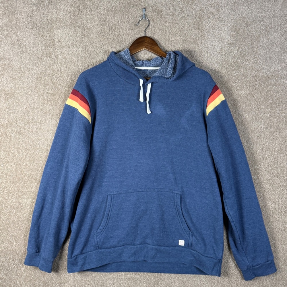Marine Layer Hoodie Mens XL Blue Rainbow Stripe Retro Pullover Sweatshirt - Picture 2 of 9